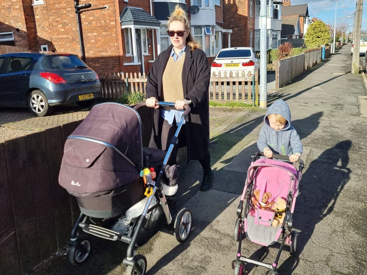 Walking with baby and the pram and my little boy
